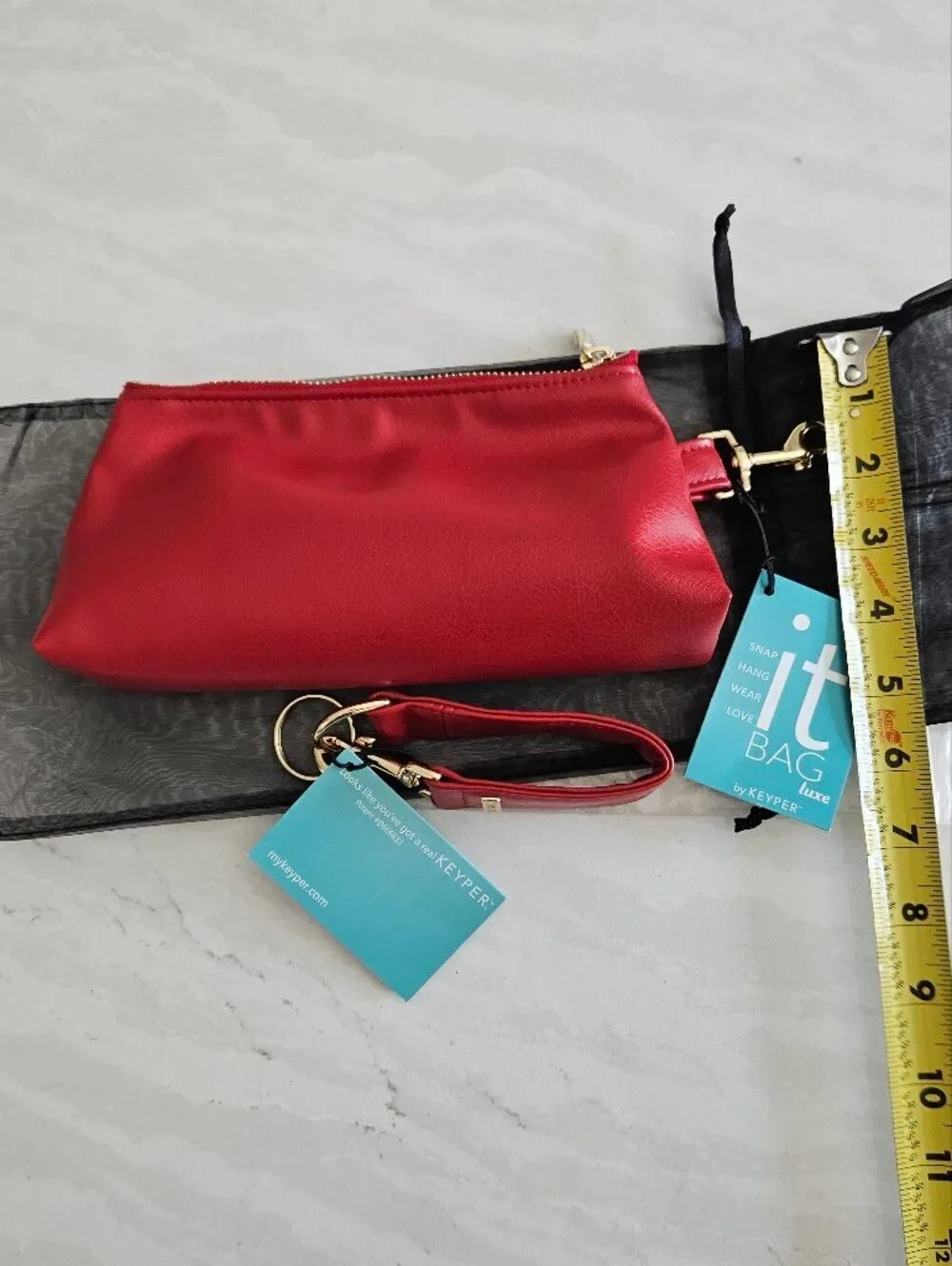 KEYPER Luxe Red Vegan Leather 2- Piece Wristlet Set with Gold Hardware